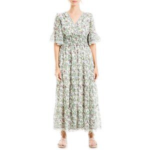 NWT Max Studio M Floral Maxi Dress Short Bell Sleeves Smock Tiered 8195 A-line